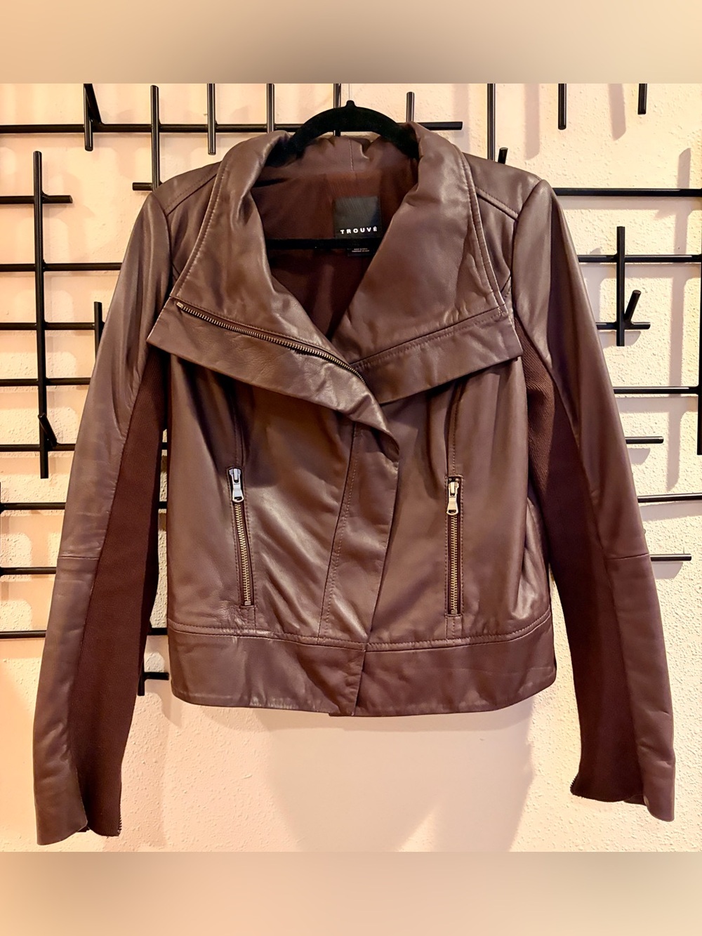 Trouvé Chocolate Brown Leather Moto Jacket
